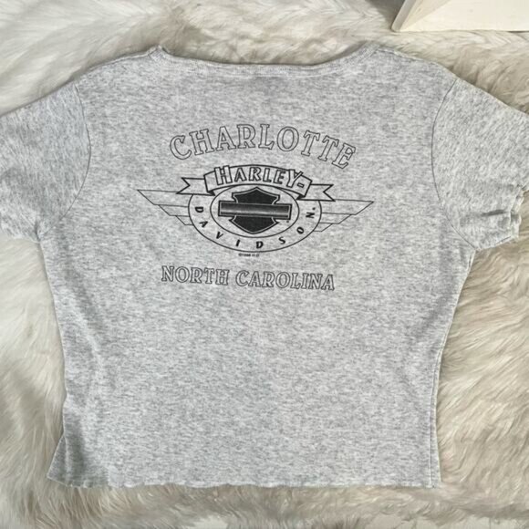 NEW Harley Davidson Vintage 90s Cropped Ruffle Flutter Babydoll Tee T Shirt Top - Picture 7 of 13